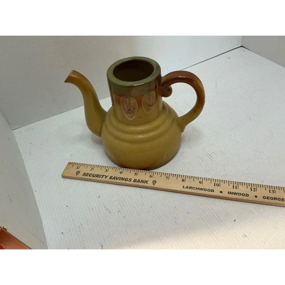 Vintage Ceramic Teapot Drip Glaze Mustard Yellow Mid Century Style READ
